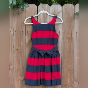 Abercrombie & Fitch Red and Navy Blue Striped Mini Dress Bow